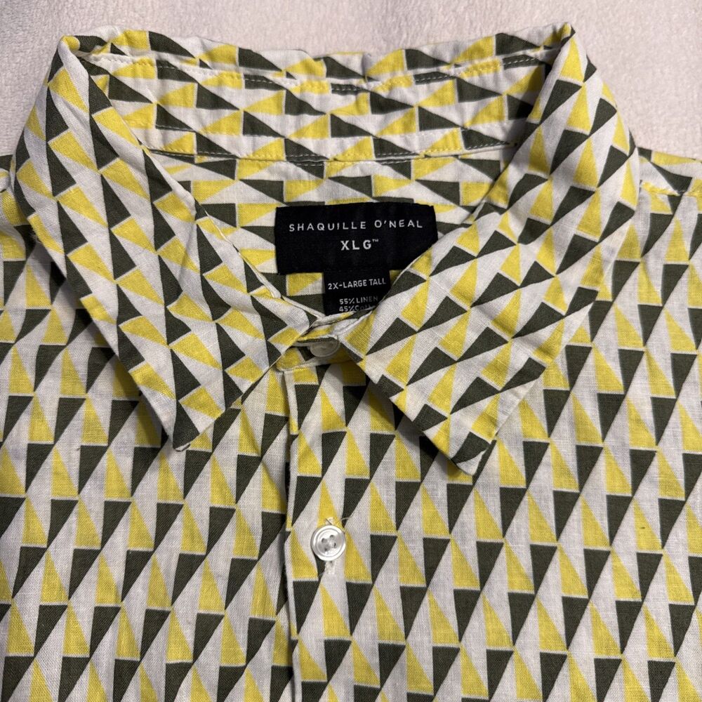 NWT Shaquille O'Neal XLG Big & Tall Short Sleeve Mens Yellow Linen Shirt 2XLT